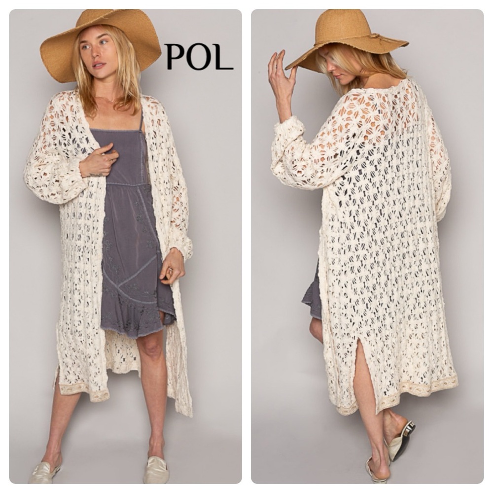 POL Cream Open Knit Long Cardigan